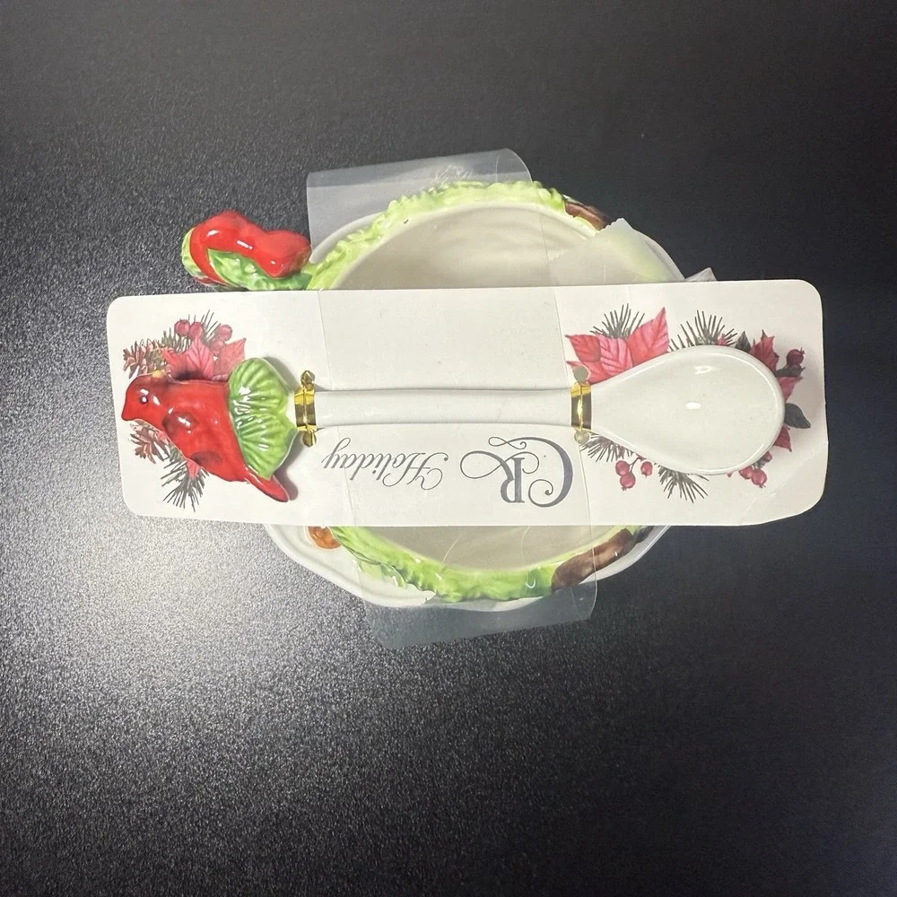 Corner Ruby Teacup Holiday Cardinal Collection 3Pc  Saucer &‎ Cardinal Spoon